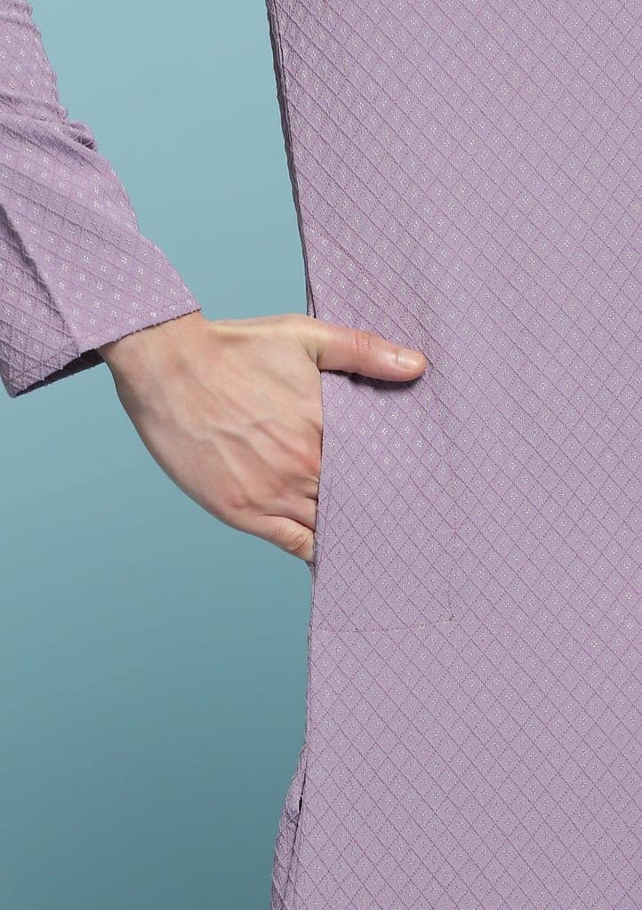 Dobby Textured Solid Men's Long Kurta - Purple view 4