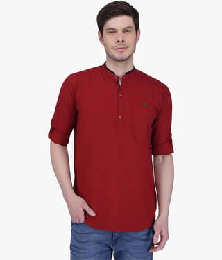 Kuons Avenue - Maroon Linen Men's Regular Kurta ( Pack of 1 )