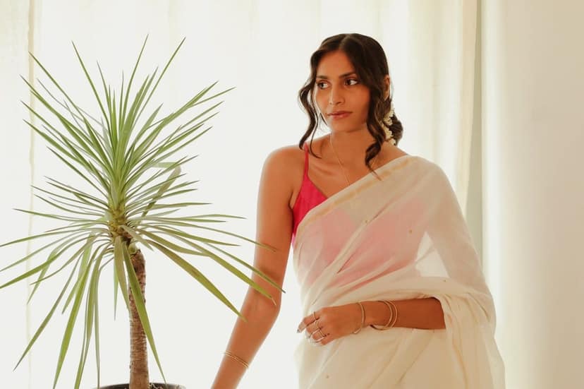 Saba Off-White Crewel Embroidered Olive Branch Saree view 3