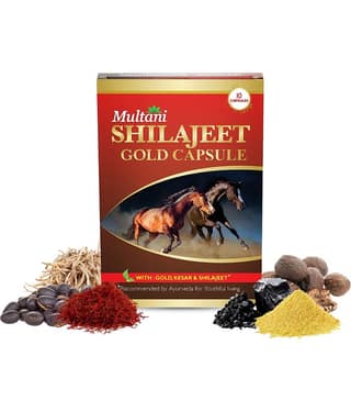 Multani Shilajeet Gold Capsule- For Youthful Living, Enriched With Gold, Kesar, Safed Musli & Shilajeet Original, Ayurvedic Shilajit Capsule For Stamina & Endurance, 10 Capsule