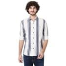 Mufti White & Blue Awning Stripe Slim Fit Casual Shirt