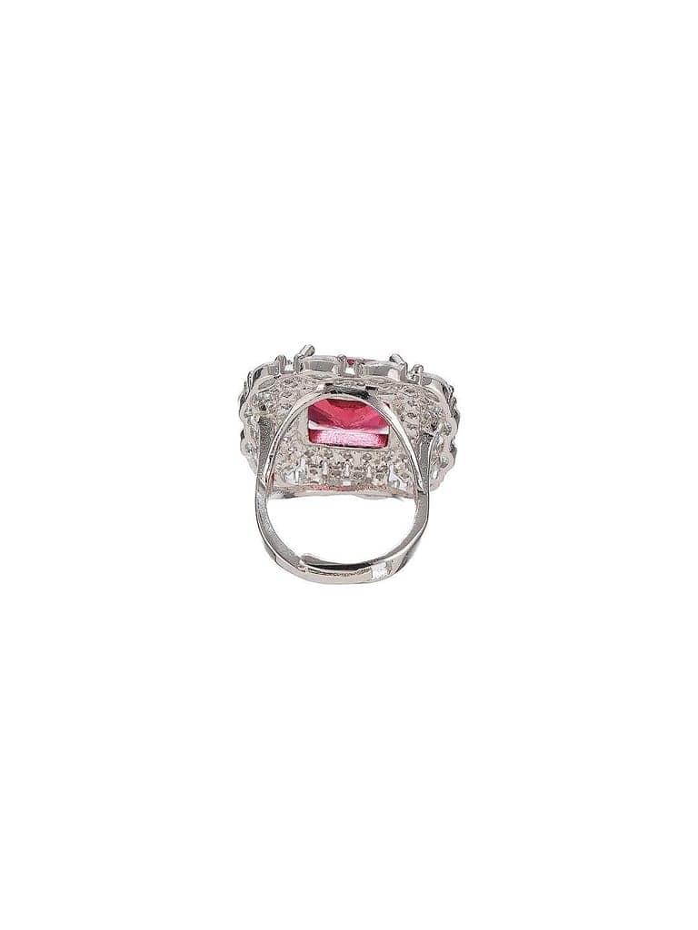 Silver Toned Ruby Red Zircon Embedded Statement Adjustable Finger Ring view 8