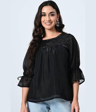 ALL WAYS YOU Black Georgette Women's Regular Top ( Pack of 1 )