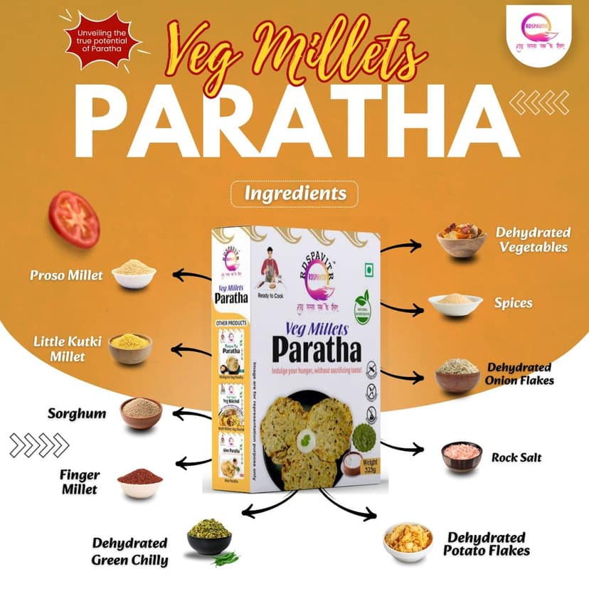 Wheat Free Veg Millets Paratha | Paratha Premix 300 Gm, Peanut Chutney 50g and Mix Pickle 50g | Ready To Cook | No Preservative | Made With Natural Ingredients view 2