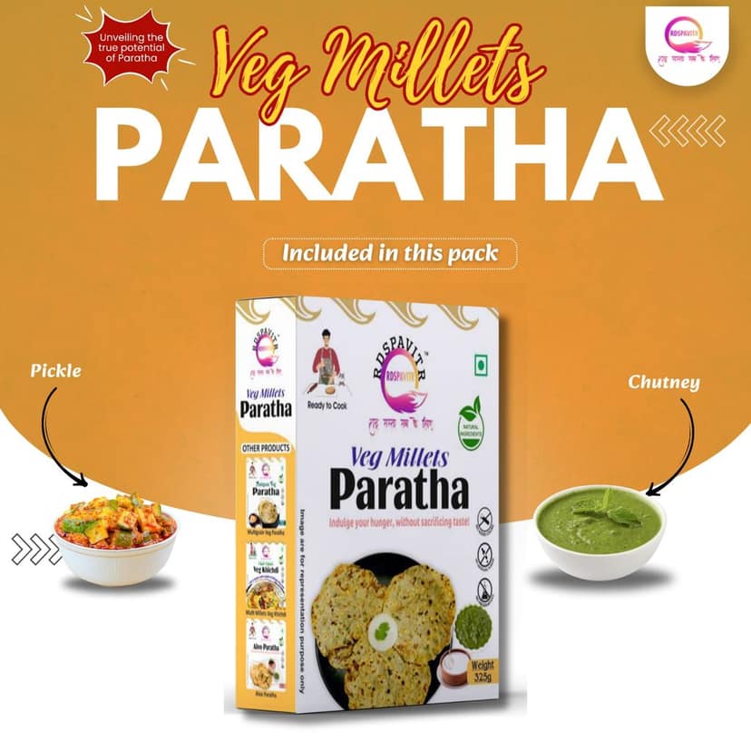 Wheat Free Veg Millets Paratha | Paratha Premix 300 Gm, Peanut Chutney 50g and Mix Pickle 50g | Ready To Cook | No Preservative | Made With Natural Ingredients view 5