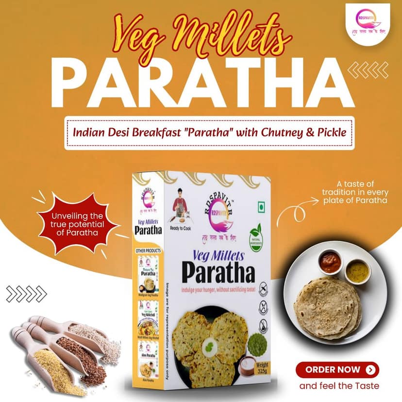 Wheat Free Veg Millets Paratha | Paratha Premix 300 Gm, Peanut Chutney 50g and Mix Pickle 50g | Ready To Cook | No Preservative | Made With Natural Ingredients view 6