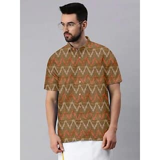 OMSAIFAB Men Self Design Casual Brown Shirt
