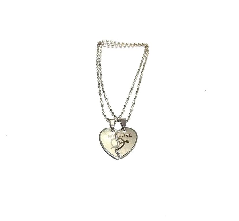 Generic Nawani Valentine Day Special Love Heart 2 Piece Silver Chain Locket Pendant for Boys and Girls view 2