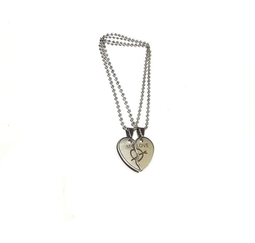 Generic Nawani Valentine Day Special Love Heart 2 Piece Silver Chain Locket Pendant for Boys and Girls view 3