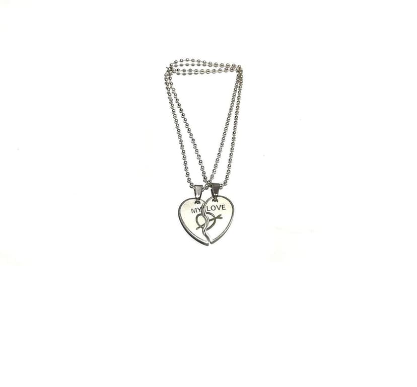 Generic Nawani Valentine Day Special Love Heart 2 Piece Silver Chain Locket Pendant for Boys and Girls view 4