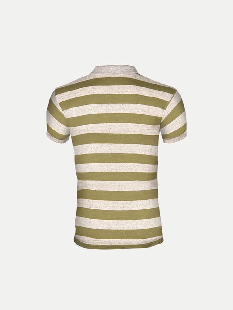 Mens Apple Green Fashion Striped Cotton Polo T-shirt view 4