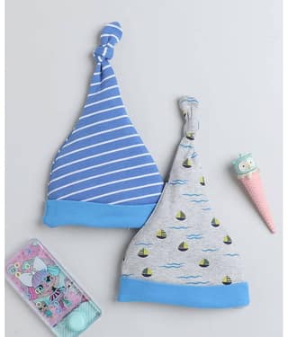 BUMZEE Mustard & Grey Baby Boys Knotted Cap Pack Of 2 Age - 3-6 Months