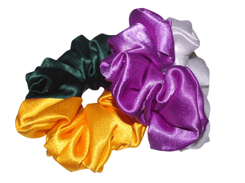 Satin Hair Scrunchies Set - Yellow, Green, Purple & White