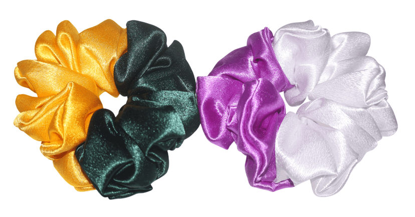 Satin Hair Scrunchies Set - Yellow, Green, Purple & White view 4