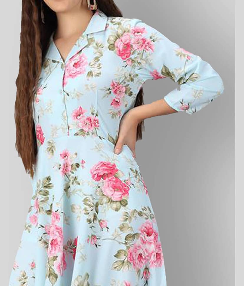 Rudrakriti Women Crepe Printed A-line Dress ( White ) view 2