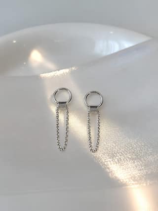 AXORA LIFE 925 Sterling Silver Minimal Loop Earrings with Double Chain Detailing