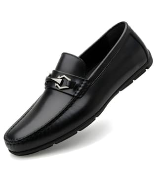 Men's Synthetic Leather Solid Slip-On Casual Loafers With Metal Bit (Black)