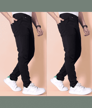 DWIDEN Regular Flat Men's Trouser - Black ( Pack of 2 )