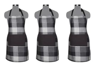 AIRWILL, 100% Cotton Yarn-dyed Designer Weaved Aprons, Sized 65cm in Width & 80cm in Length with 1 Center Pocket, Adjustable Buckle on Top and 2 Long Ties On Both 2 Sides. Pack of 3 Pieces