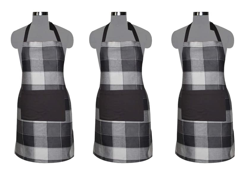 AIRWILL, 100% Cotton Yarn-dyed Designer Weaved Aprons, Sized 65cm in Width & 80cm in Length with 1 Center Pocket, Adjustable Buckle on Top and 2 Long Ties On Both 2 Sides. Pack of 3 Pieces