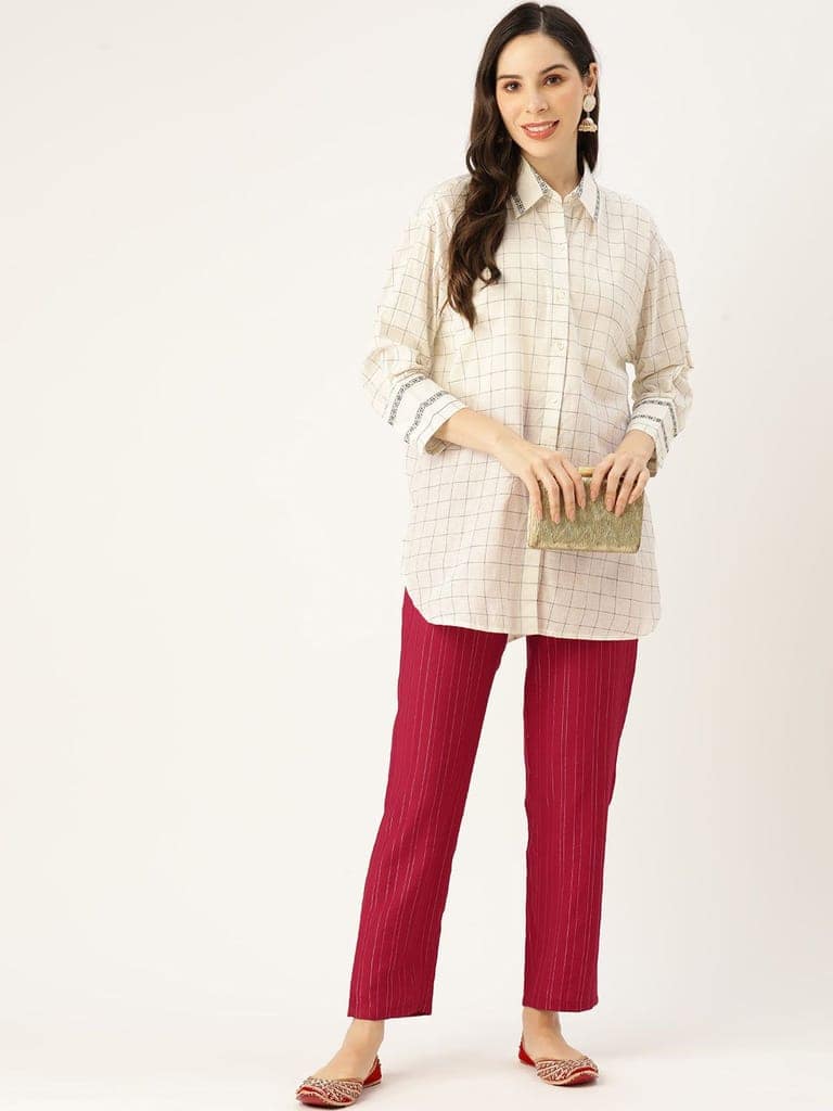 Women Striped Smart Straight Fit Cotton Trousers view 4