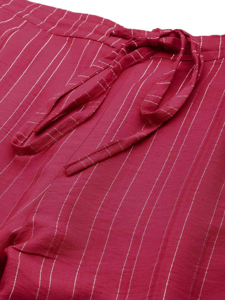 Women Striped Smart Straight Fit Cotton Trousers view 5