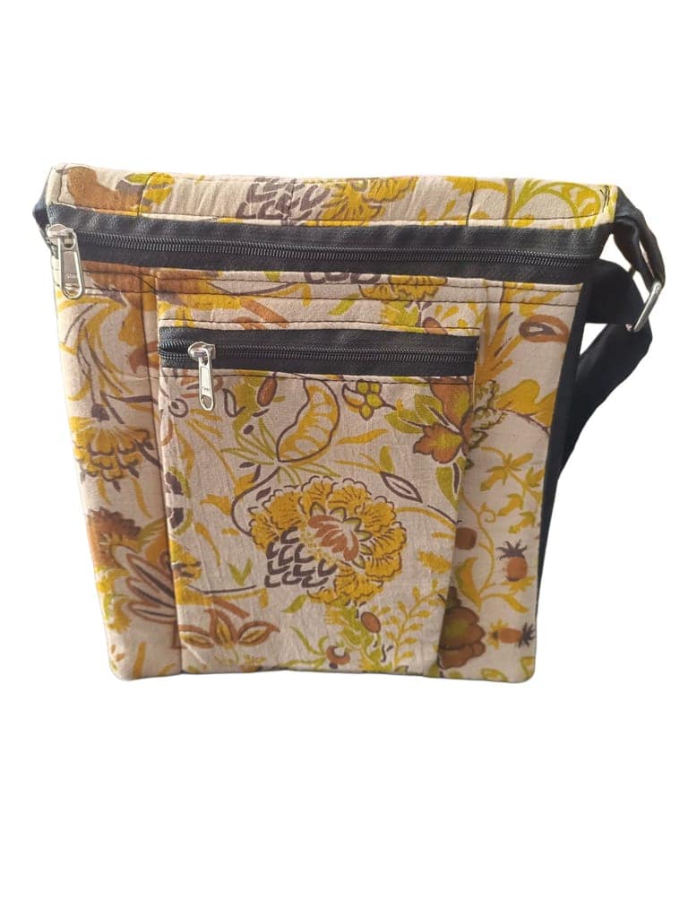 Handcrafted Floral Sling Bag with Adjustable Strap and Multiple Zippered Compartments for Women view 3