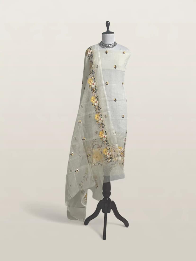 Kota Doria Dress Material Mustard Floral Buti