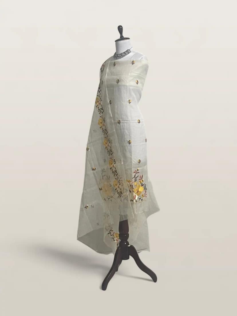 Kota Doria Dress Material Mustard Floral Buti view 2