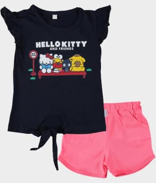 CATCUB Pack of 1 Girls Cotton Top With Shorts ( Navy )