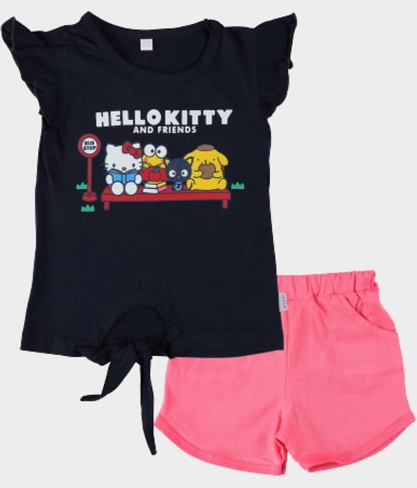 CATCUB Pack of 1 Girls Cotton Top With Shorts ( Navy )
