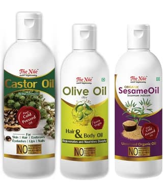 The Nile Castor Oil 200 ML + Olive 100 Ml + Sesame Oil 100 ML 400 mL Pack of 3