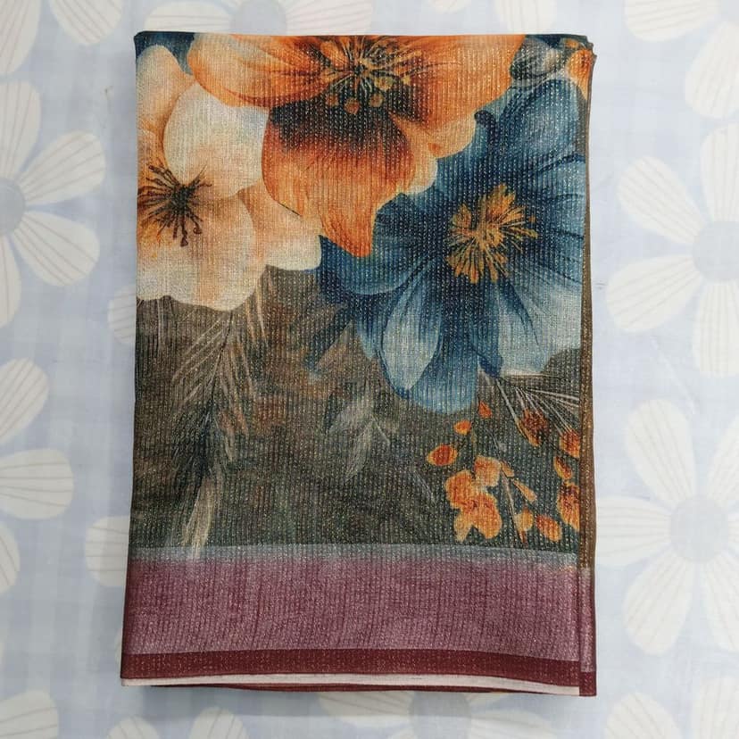 Linen Cotton Silk Saree with Blouse view 2