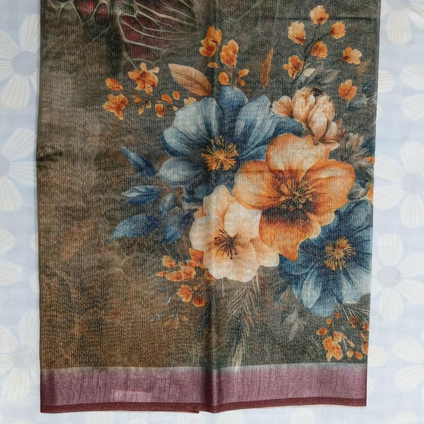Linen Cotton Silk Saree with Blouse view 3