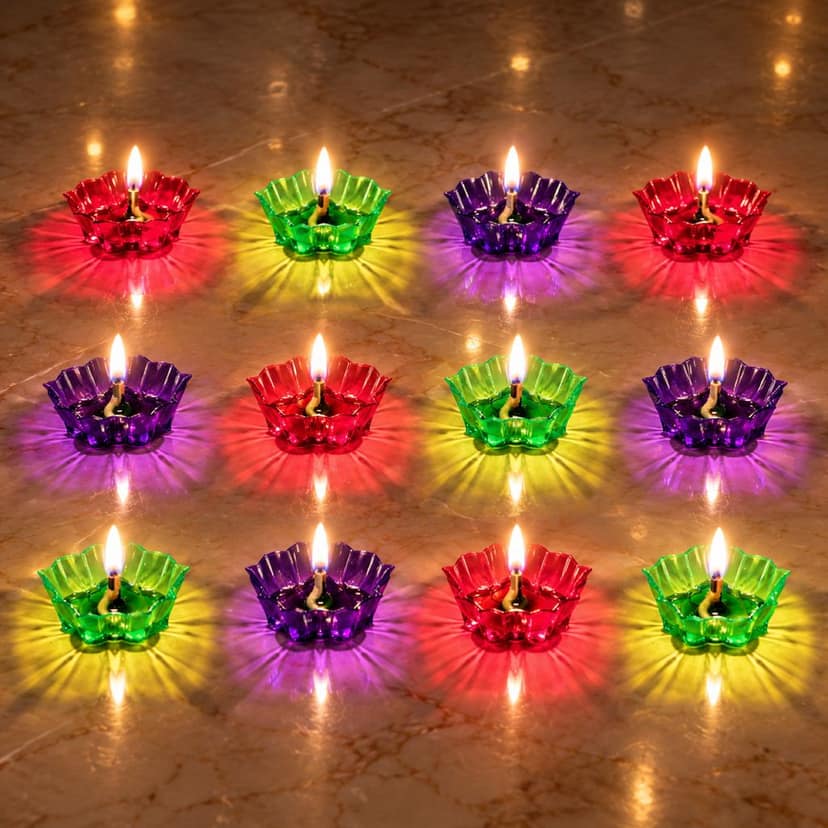 Lotus Reflection Diya Set for Home Decor, Colourful Tealight Holders (12 Pc Set) view 2
