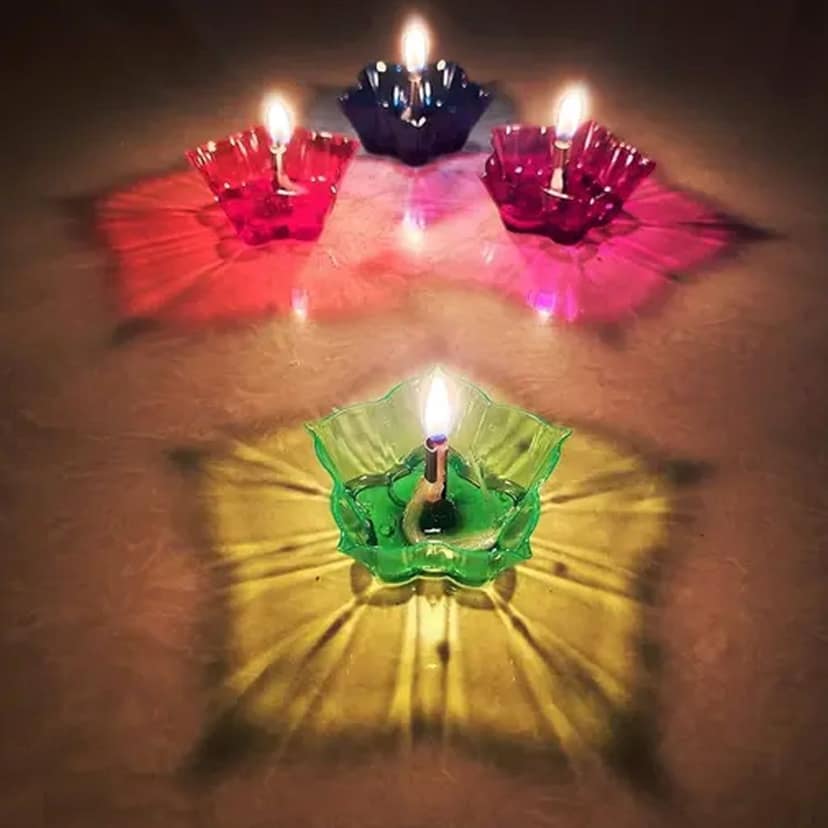 Lotus Reflection Diya Set for Home Decor, Colourful Tealight Holders (12 Pc Set) view 3