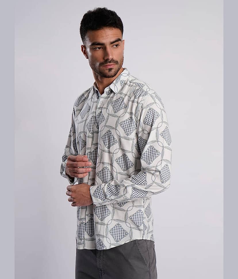IVOC Rayon Slim Fit Printed Full Sleeves Men's Casual Shirt - White ( Pack of 1 ) view 3