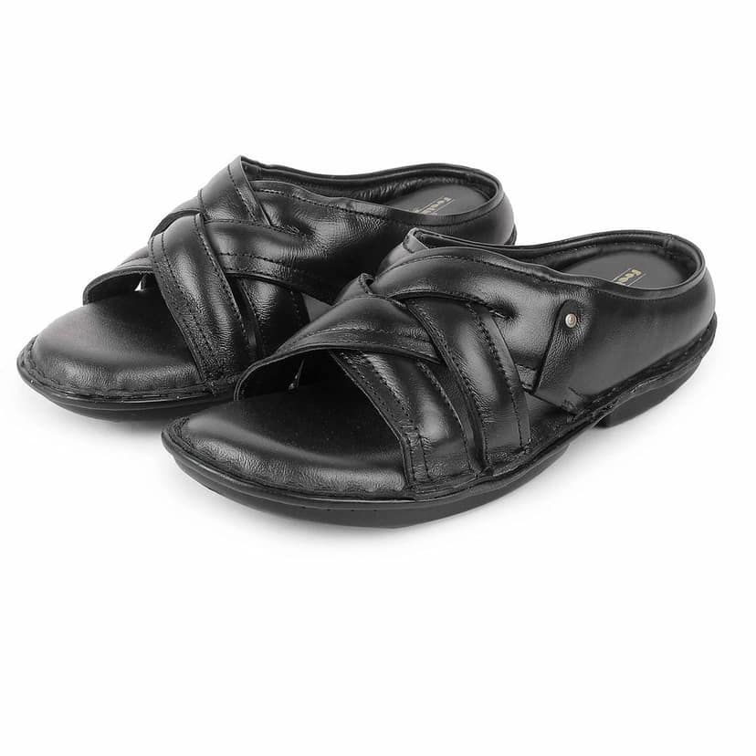 FEATHER LEATHER Men's Genuine Leather Comfortable & Fashionable Flip Flops Slipper | Casual Indoor / Outdoor / Cross Strip Chappal view 5