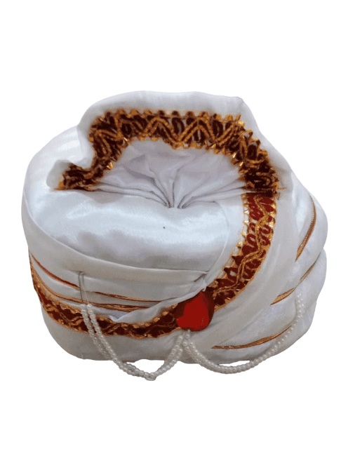 White & Maroon Embroidered Indian Turban for Men view 3