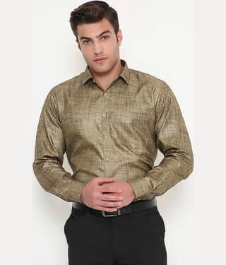 Maharaja Cotton Blend Slim Fit Full Sleeves Men's Formal Shirt - Gold ( Pack of 1 )