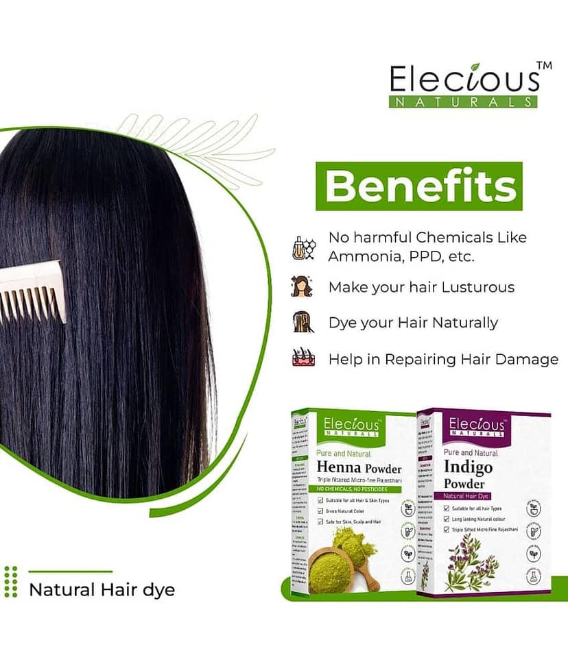 Elecious Naturals Indigo and Henna powder for Black Hair (200 grams each) | Natural Hair dye view 2