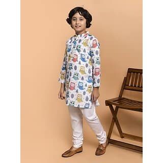 PrintCultr Boys Festive & Party Kurta and Pyjama Set (White)