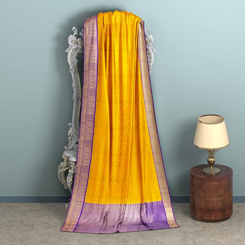 Yellow and blue semi Silk Saree With Zari Border and un stiched blose piece