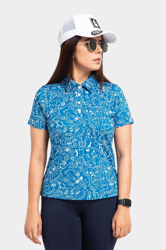 Blue Doodle Women AH Polo Shirt view 4