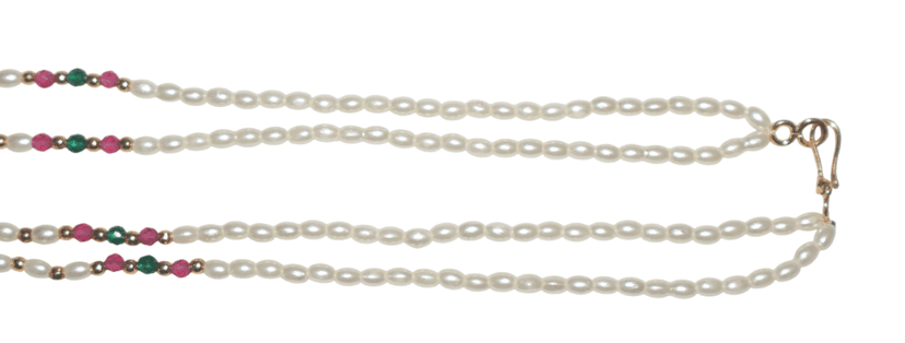 Elegant Pearl Necklace with Ruby, Emerald & CZ Pendant view 4