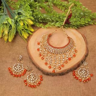 Swarajshop Alloy Gold-plated Orange Jewel Set (Pack of 1)