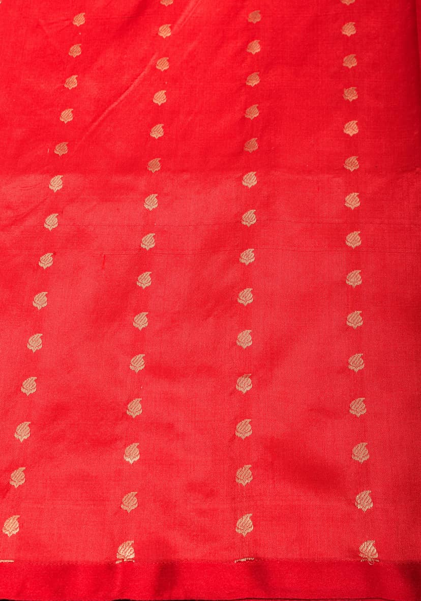 Prussian Blue Borderless Banarasi Katan Silk Saree with Meenakarai Buttas and Butti Blouse PIece | SILK MARK CERTIFIED view 6