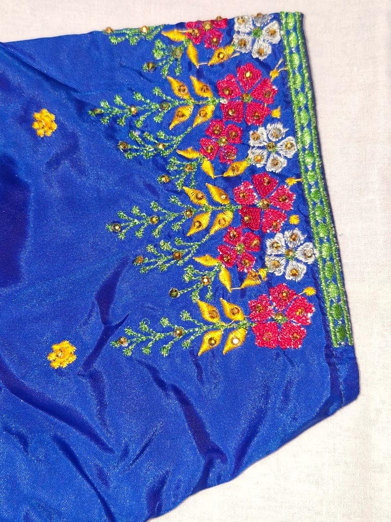 Blue Hand Embroidered Blouse With Floral Motifs view 3