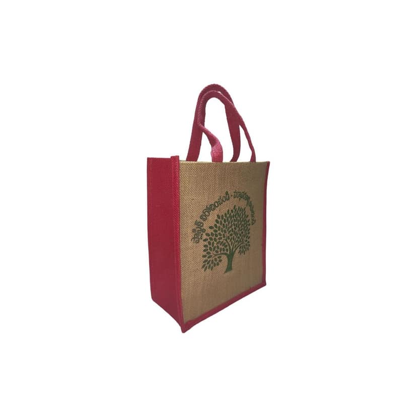 Floral Printed Jute Tote Bag with Pink Handles view 2