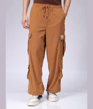 The Indian Garage Co. Baggy Flat Men's Cargos - Khaki ( Pack of 1 )